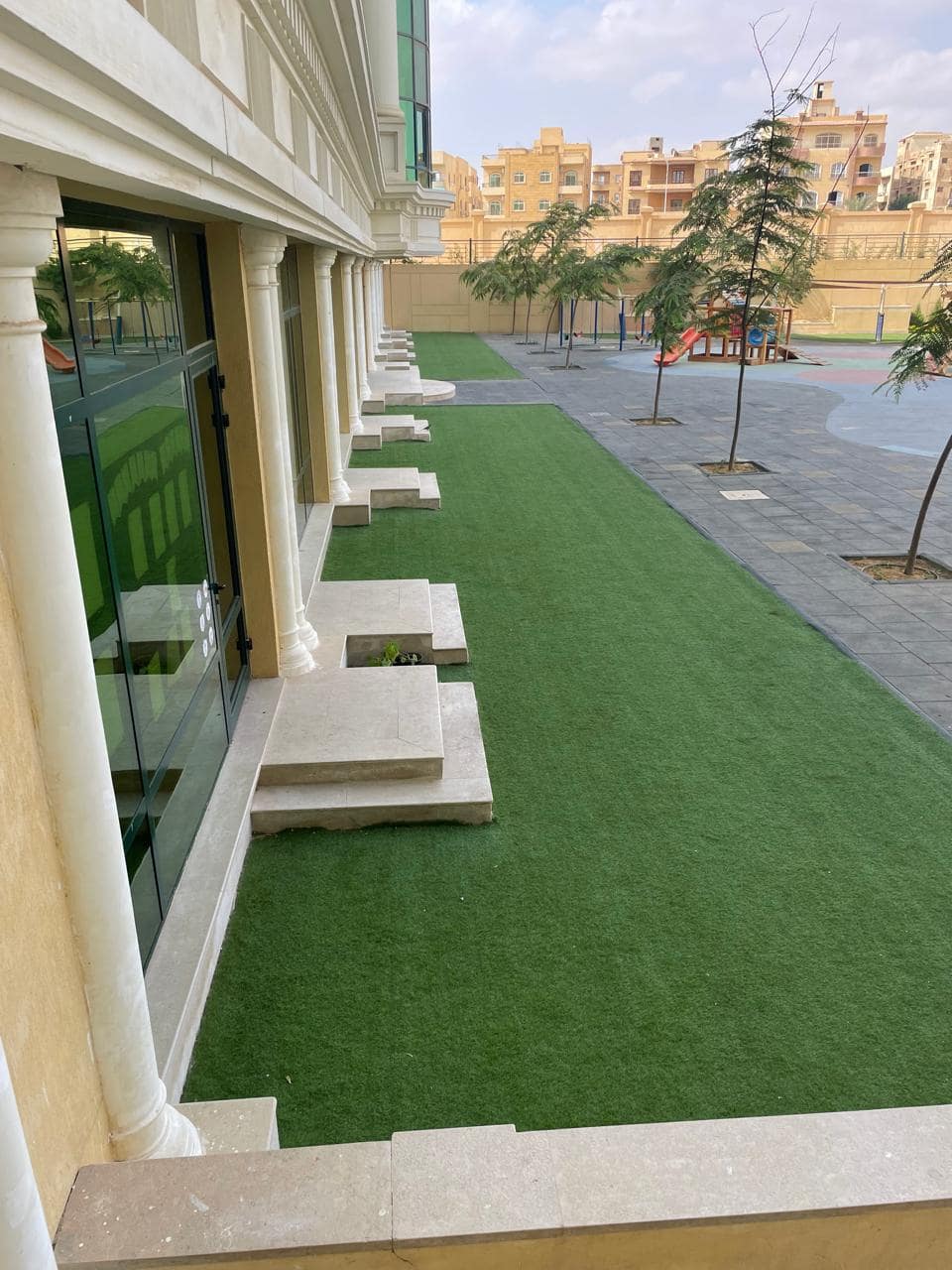 External cladding, columns and steps — cream marble