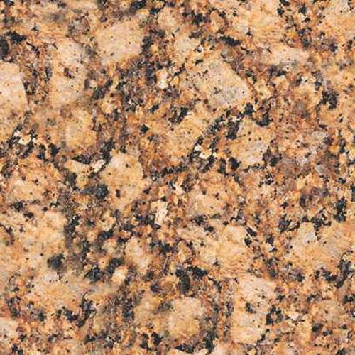 Amerello Fujii granite slab face, photographed for the factory catalog — mid-toned amber overall.