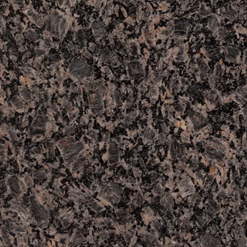 Cafe Bahia granite slab face, photographed for the factory catalog — deep brown overall.