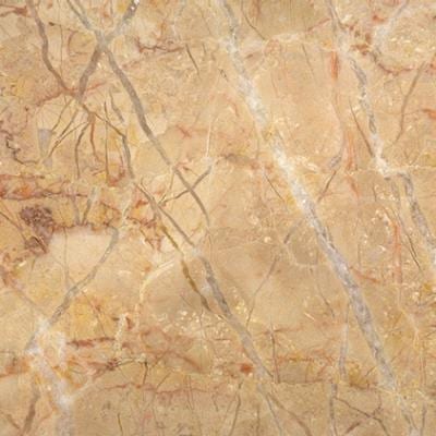Breccia Aurora marble slab face, photographed for the factory catalog — light amber overall.