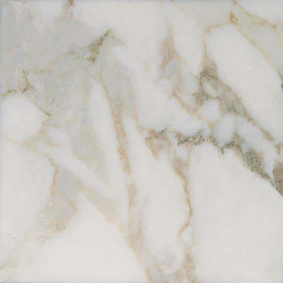 Calacatta Gold marble slab face, photographed for the factory catalog — light warm beige overall.