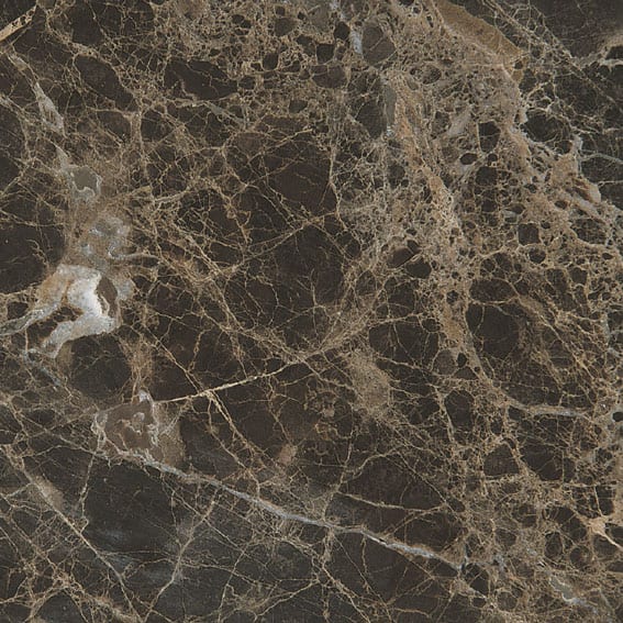 Emperador Dark Spanish marble slab face, photographed for the factory catalog — deep warm beige overall.